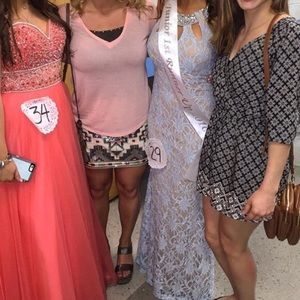 Blue lace prom dress